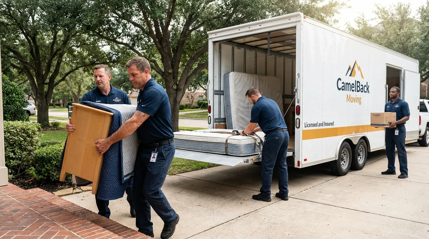 Crew loading residential truck for cross-state move from Steep Falls, ME