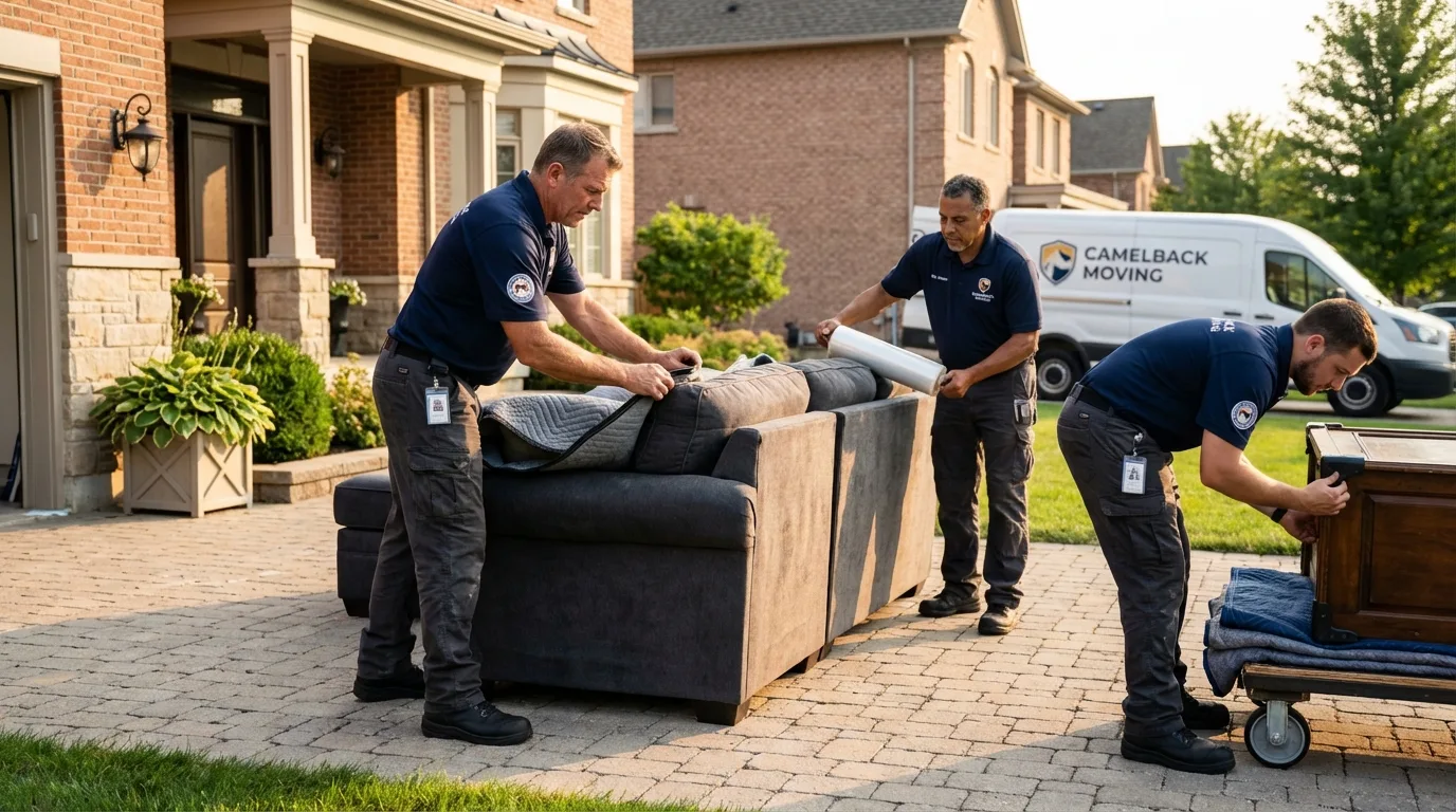 Large estate moving crew wrapping furniture in Steep Falls, ME